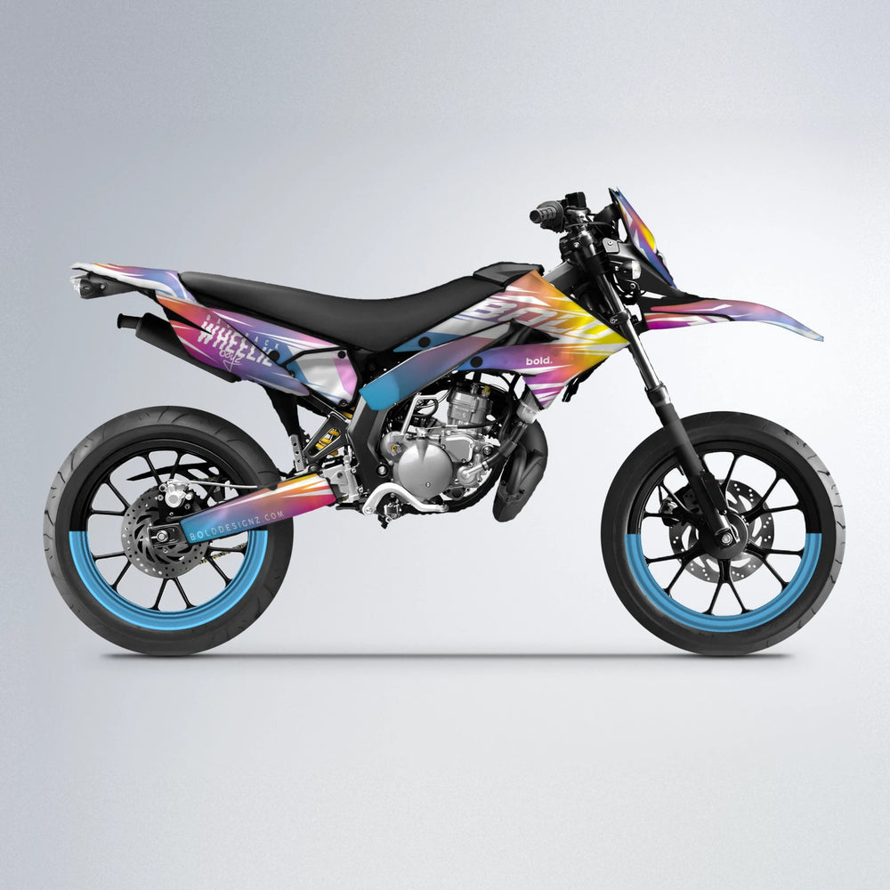RETRO Derbi Senda supermoto graphics kit in Pink & Yellow