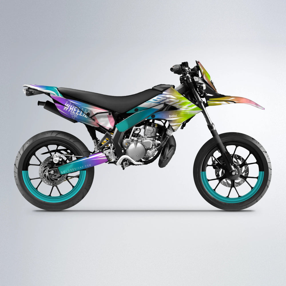 RETRO Derbi Senda supermoto graphics kit in Purple & Yellow