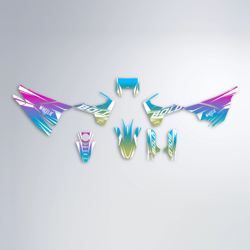 RETRO Husqvarna 701 graphics kit parts layout in Pink & Light Blue