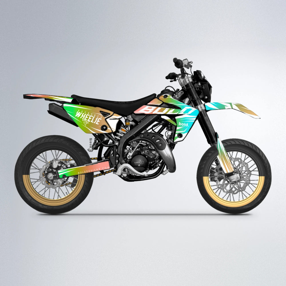 RETRO Rieju MRT supermoto graphics kit in Cyan & Green