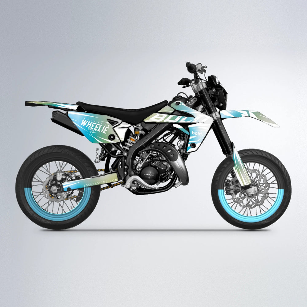 RETRO Rieju MRT supermoto graphics kit in Light Blue & White