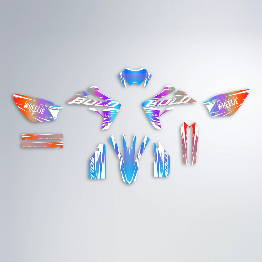RETRO Rieju MRT graphics kit parts layout in Sunset Fade