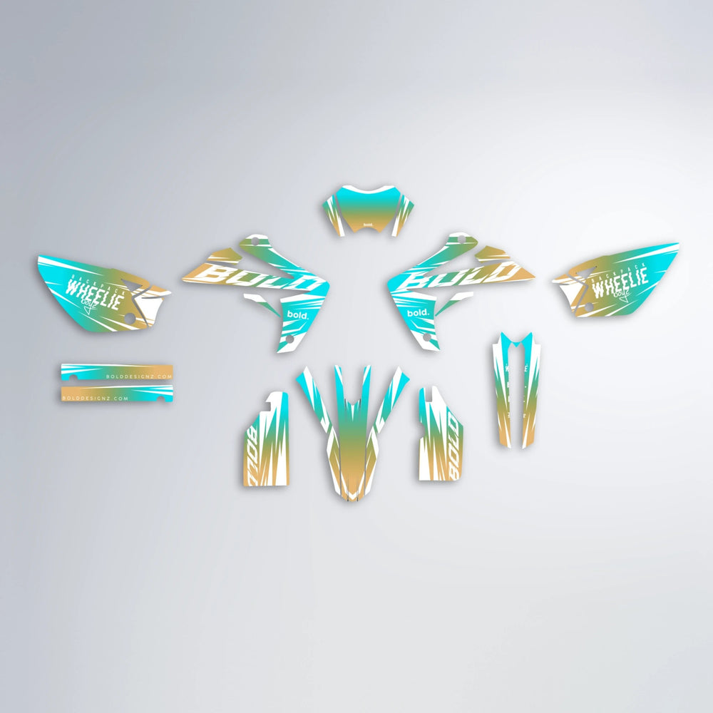 RETRO Rieju MRT graphics kit parts layout in Teal