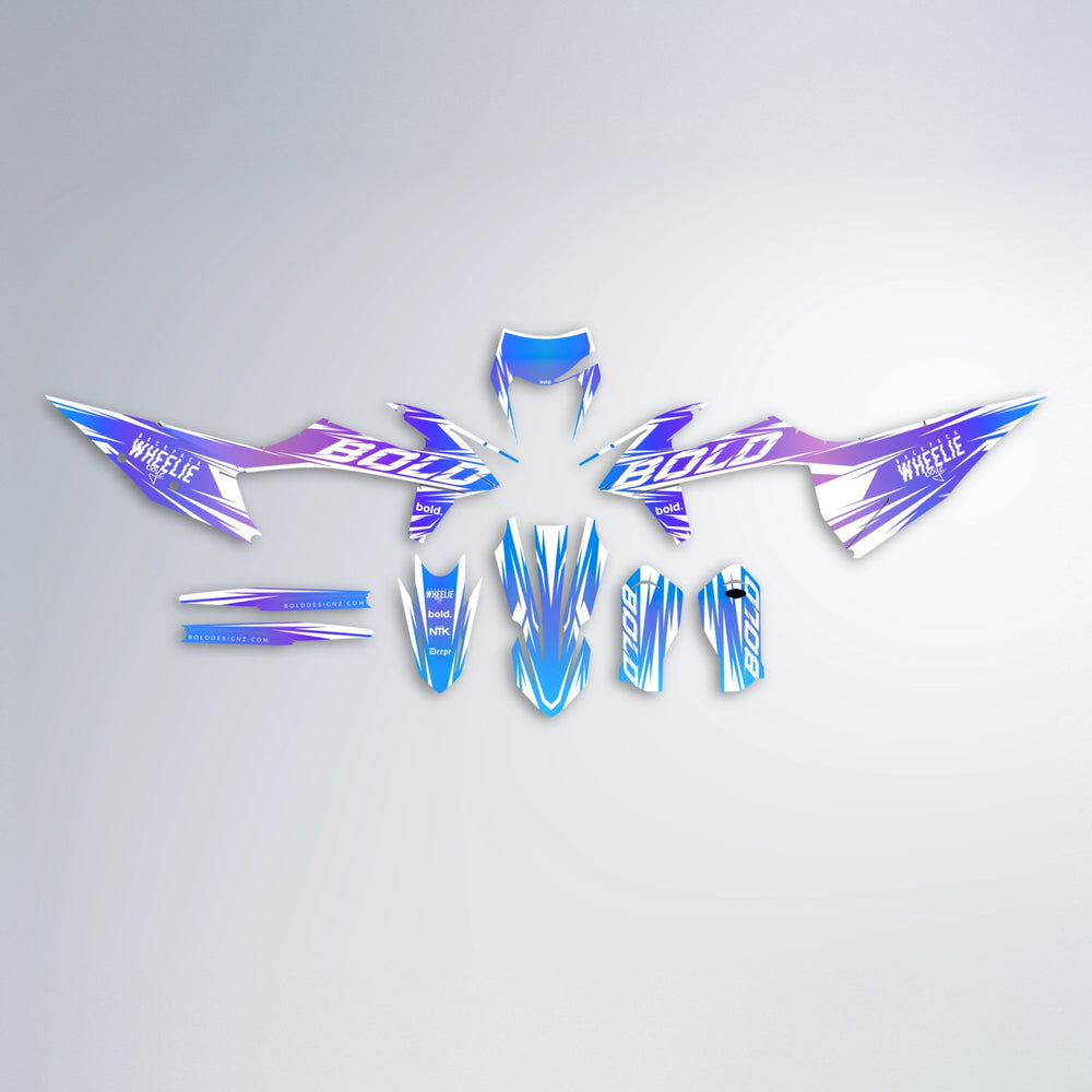 RETRO graphics kit parts layout in Blue Purple Fade