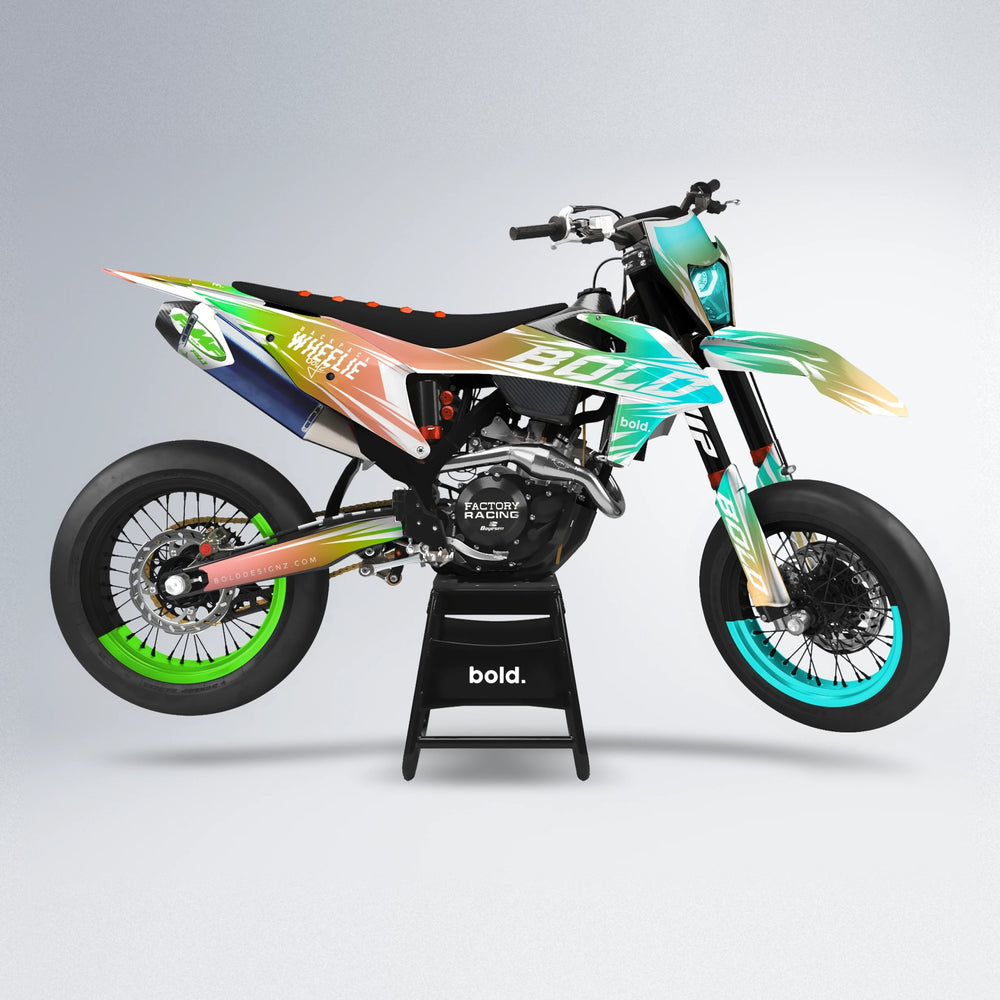 RETRO supermoto graphics kit in Cyan & Green