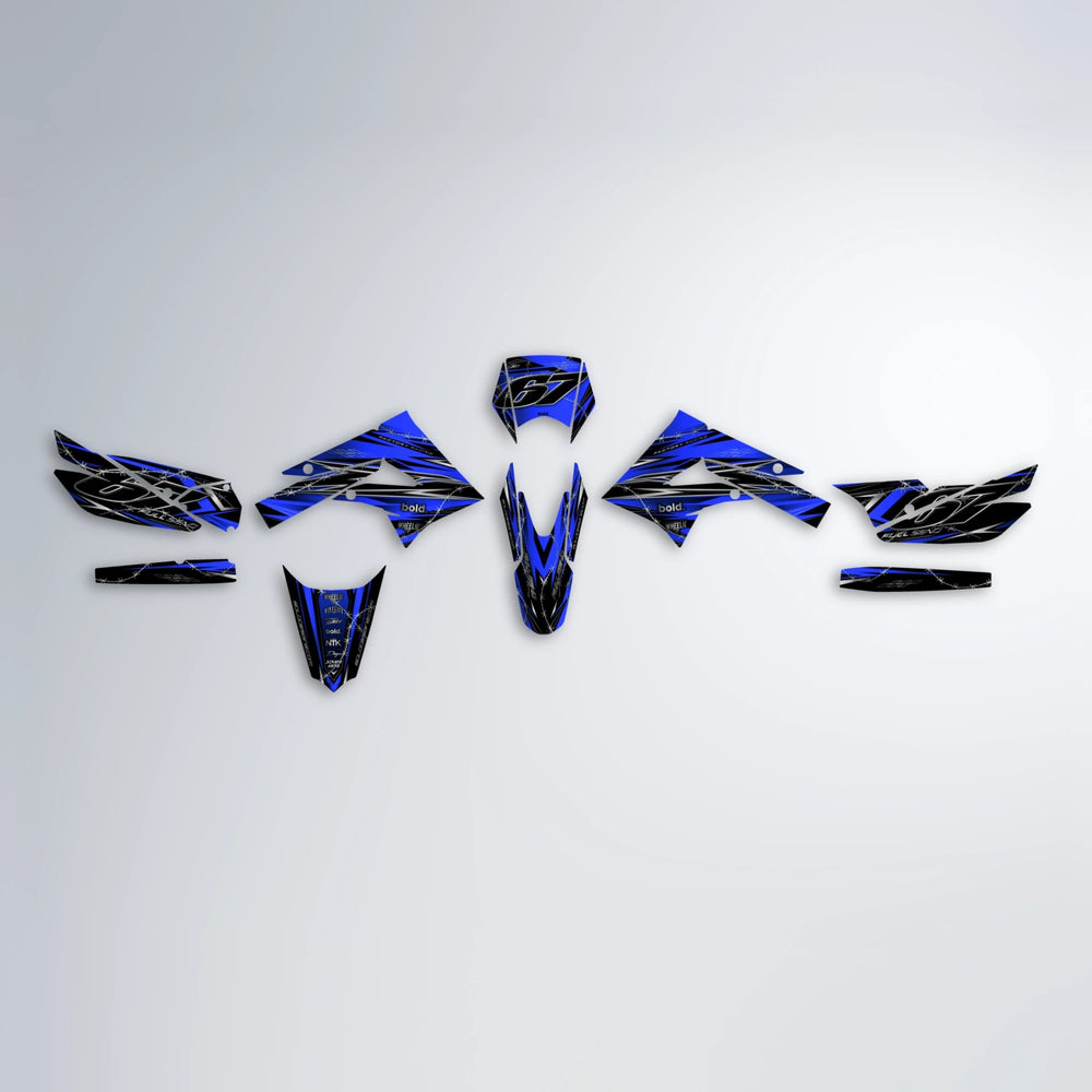 RIOT Derbi Senda graphics kit parts layout in Blue