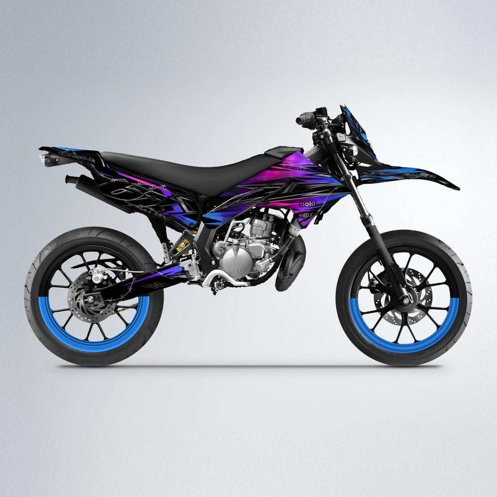 RIOT Derbi Senda supermoto graphics kit in Blue Purple Fade