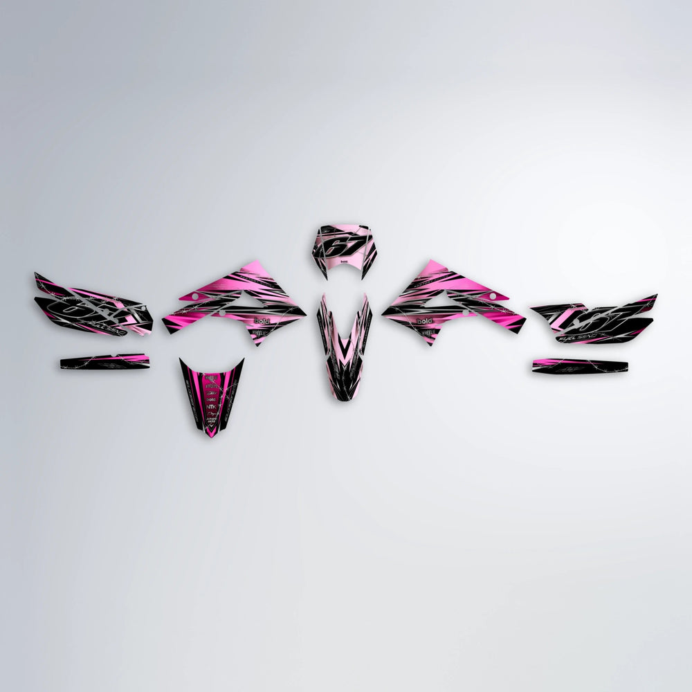 RIOT Derbi Senda graphics kit parts layout in Flamingo
