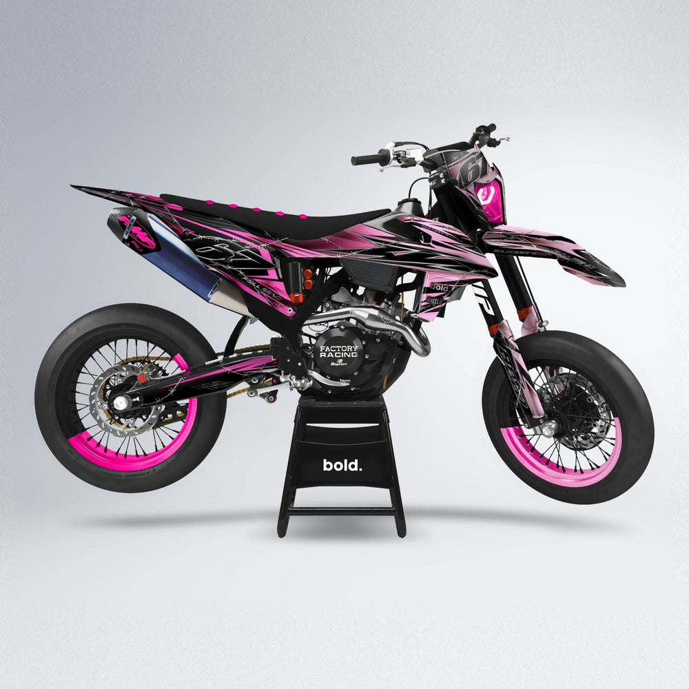 RIOT supermoto graphics kit in Flamingo