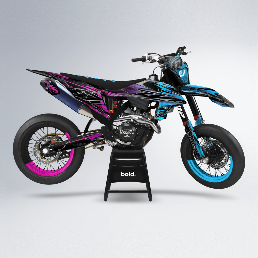 RIOT supermoto graphics kit in Pink & Light Blue