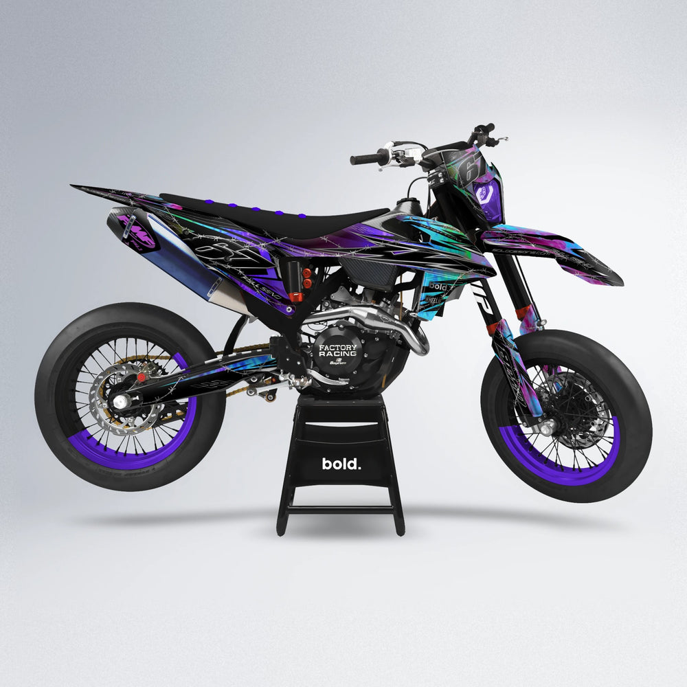 RIOT supermoto graphics kit in Purple Holo