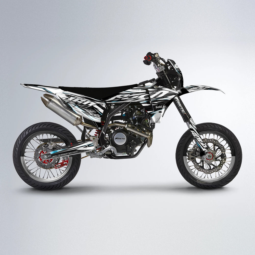 ROGUE Fantic supermoto graphics kit in Light Blue & White