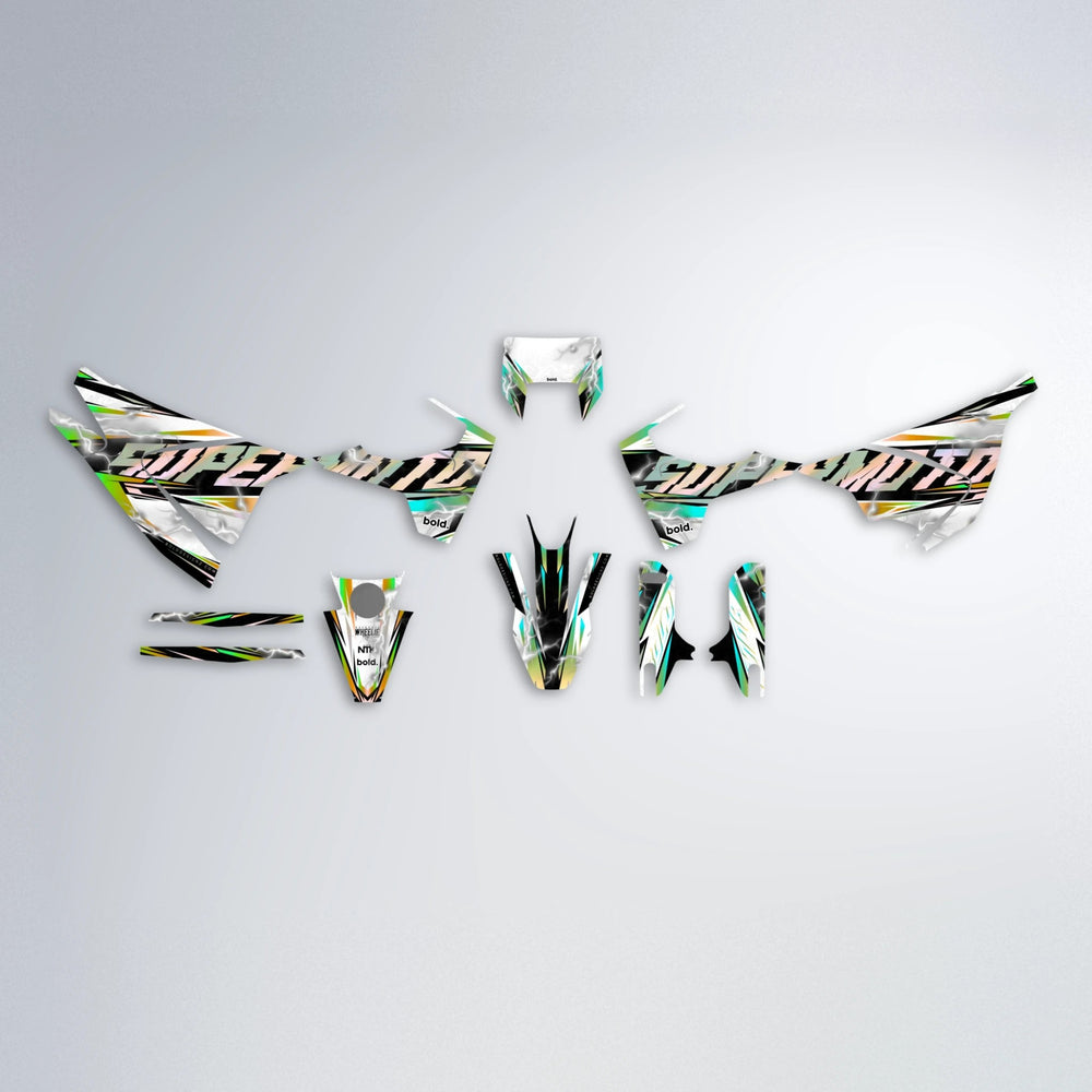 ROPAS72 Husqvarna 701 graphics kit parts layout in Cyan & Green