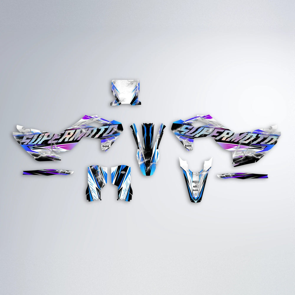 ROPAS72 Husqvarna FE/TE graphics kit parts layout in Blue Purple Fade
