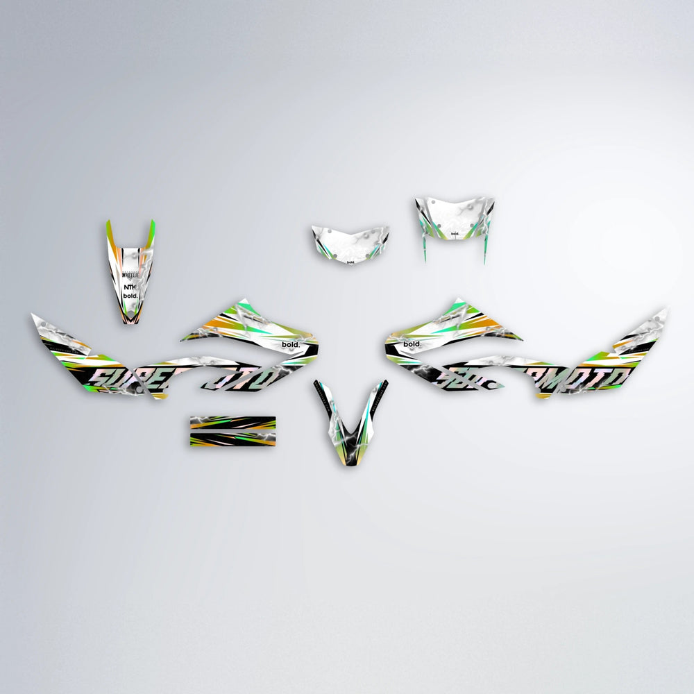 ROPAS72 Yamaha WR 125X graphics kit parts layout in Cyan & Green