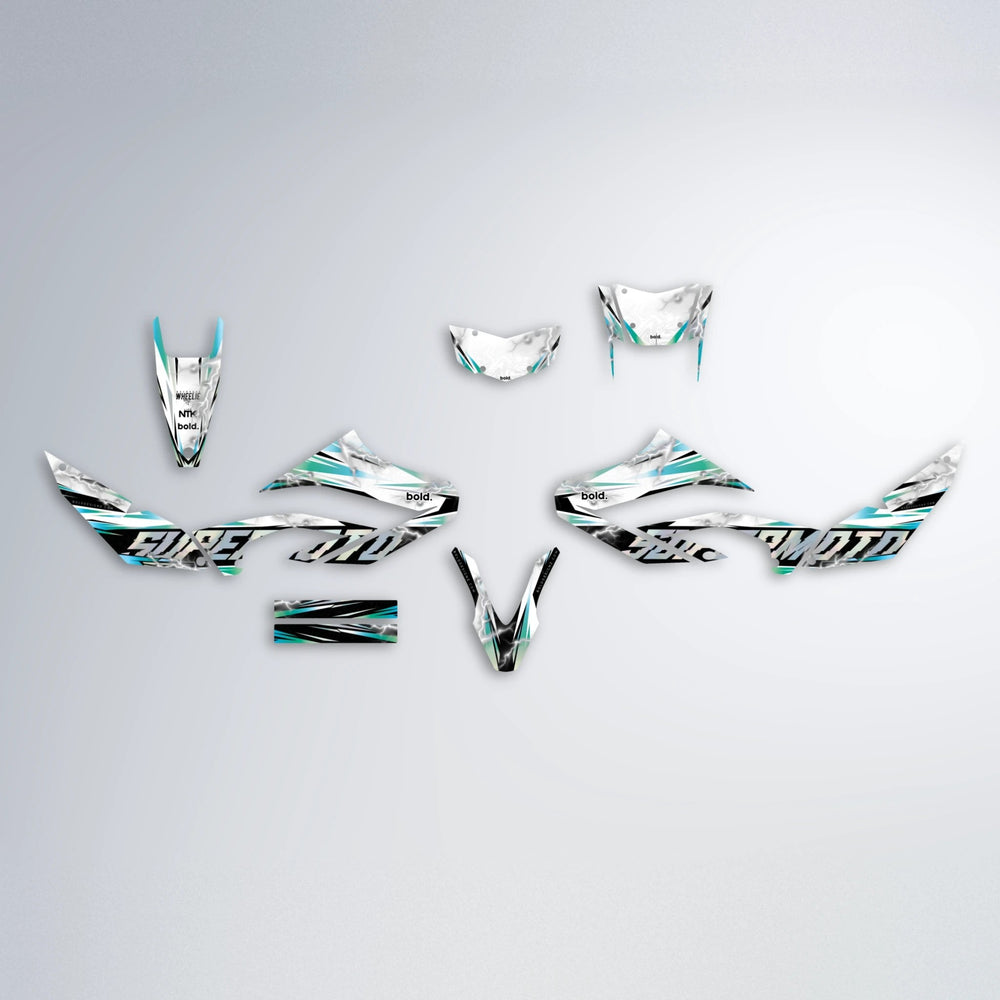 ROPAS72 Yamaha WR 125X graphics kit parts layout in Light Blue & White