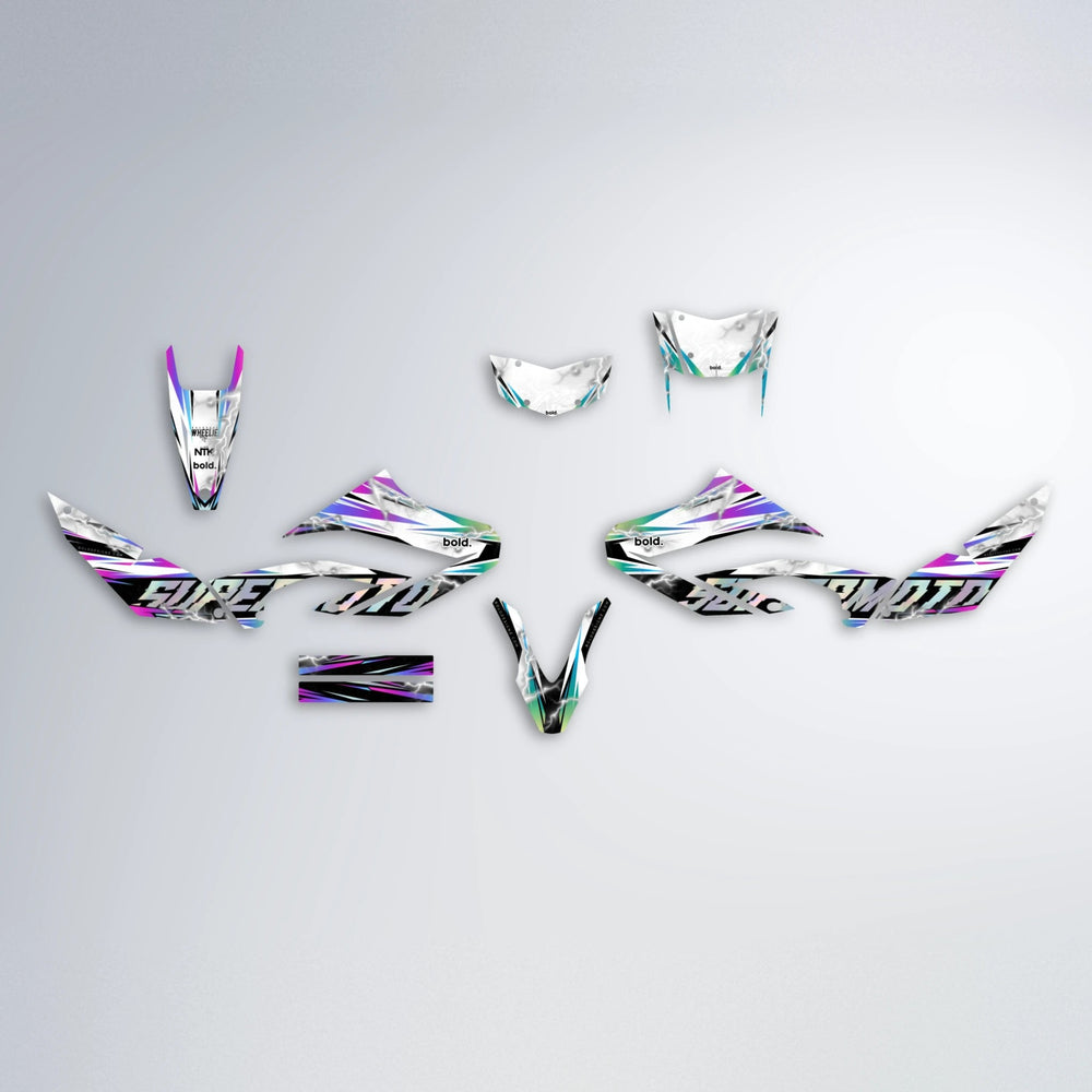 ROPAS72 Yamaha WR 125X graphics kit parts layout in Pink & Light Blue