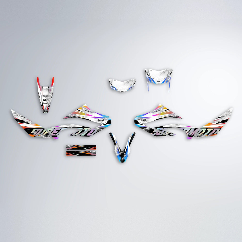 ROPAS72 Yamaha WR 125X graphics kit parts layout in Sunset Fade