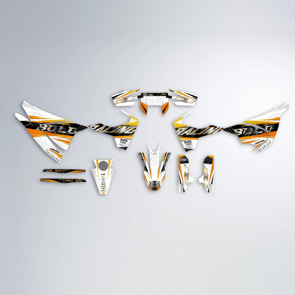 ROSEN Husqvarna 701 graphics kit parts layout in Orange & Yellow