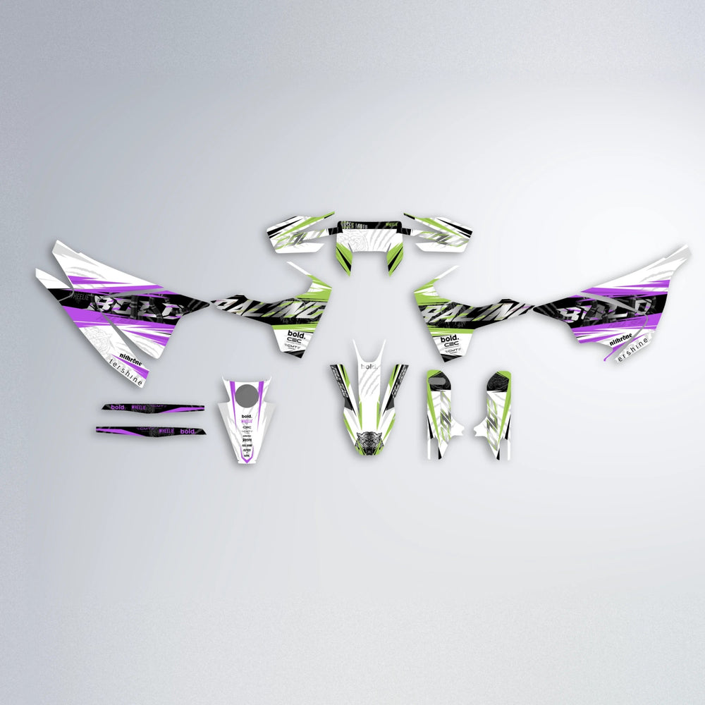 ROSEN Husqvarna 701 graphics kit parts layout in Purple & Yellow