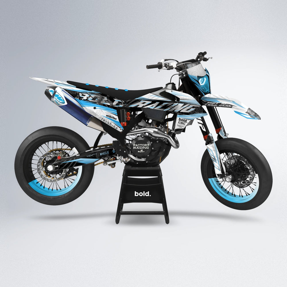 ROSEN supermoto graphics kit in Light Blue & White