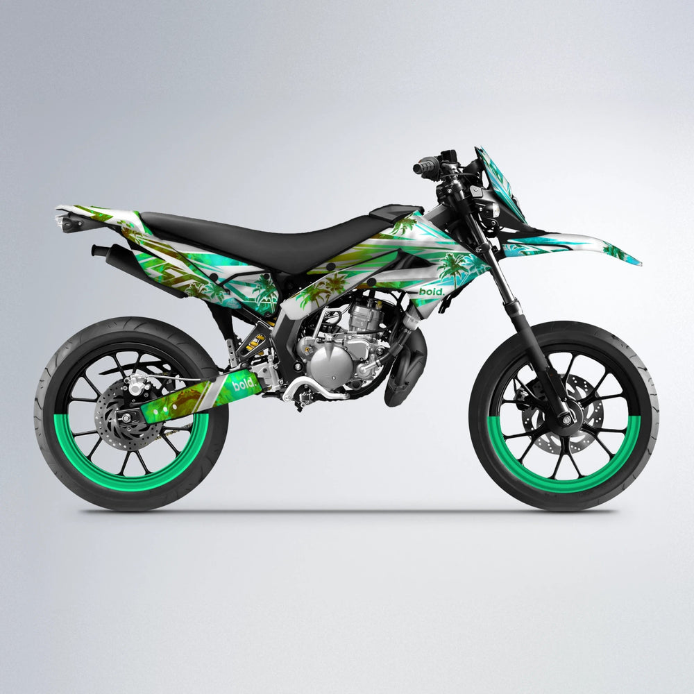 ROZALIN Derbi Senda supermoto graphics kit in Cyan & Green