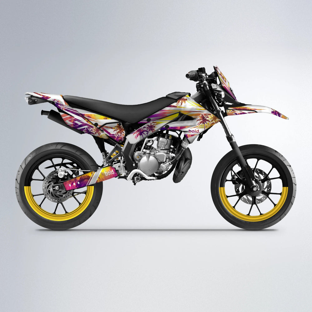 ROZALIN Derbi Senda supermoto graphics kit in Pink & Yellow