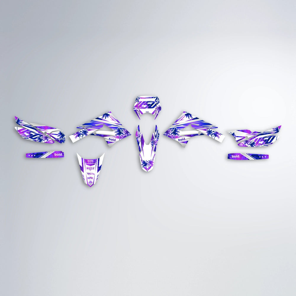 ROZALIN Derbi Senda graphics kit parts layout in Purple