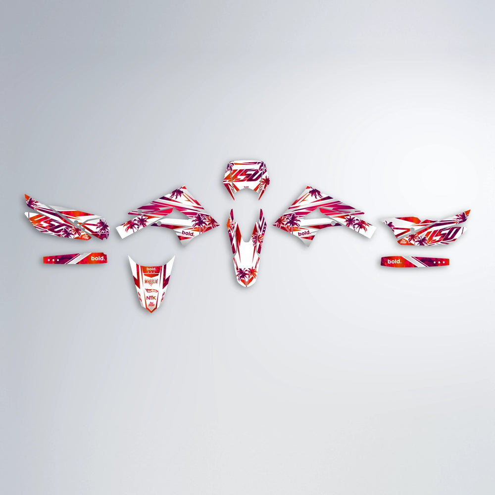 ROZALIN Derbi Senda graphics kit parts layout in Red