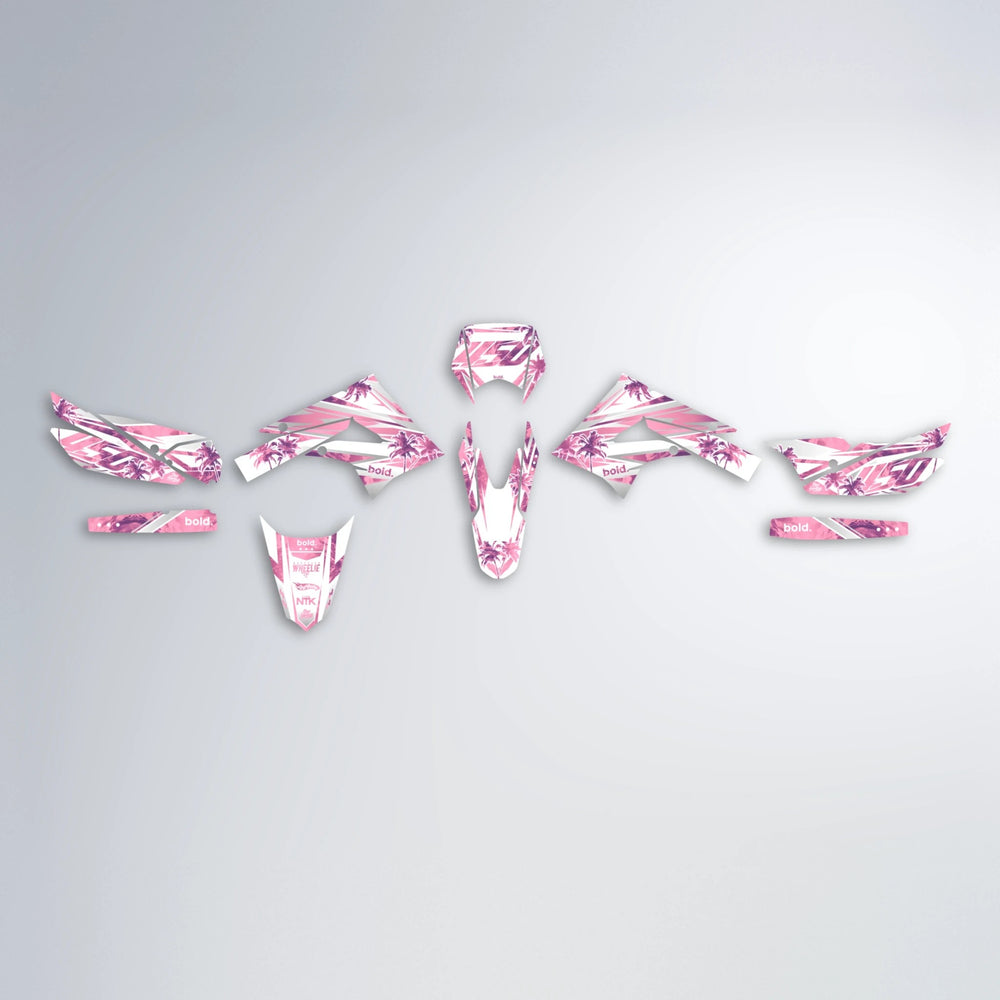 ROZALIN Derbi Senda graphics kit parts layout in Sakura Pink