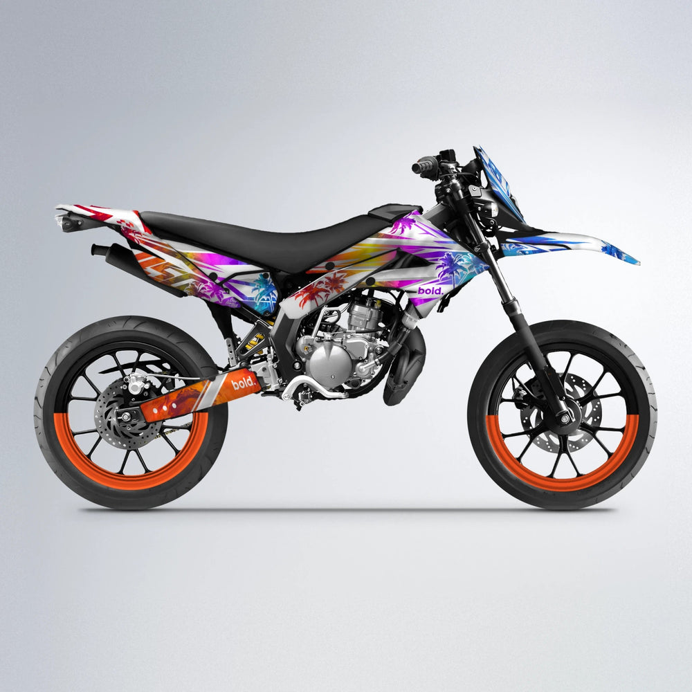 ROZALIN Derbi Senda supermoto graphics kit in Sunset Fade