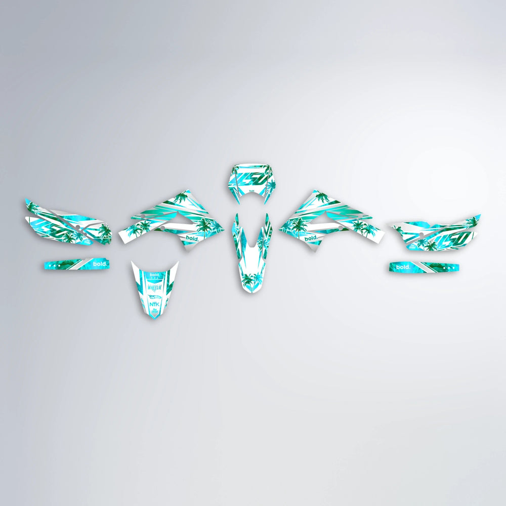 ROZALIN Derbi Senda graphics kit parts layout in Teal