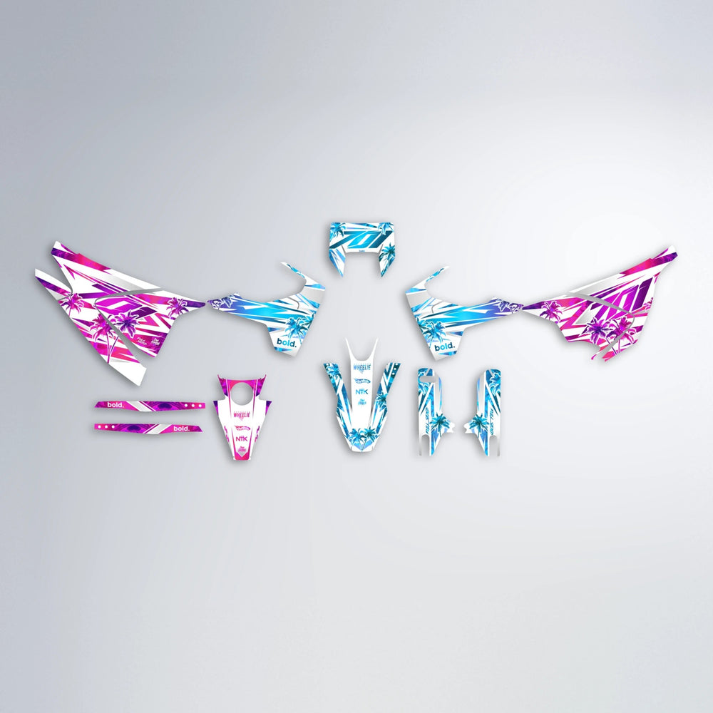 ROZALIN Husqvarna 701 graphics kit parts layout in Pink & Light Blue