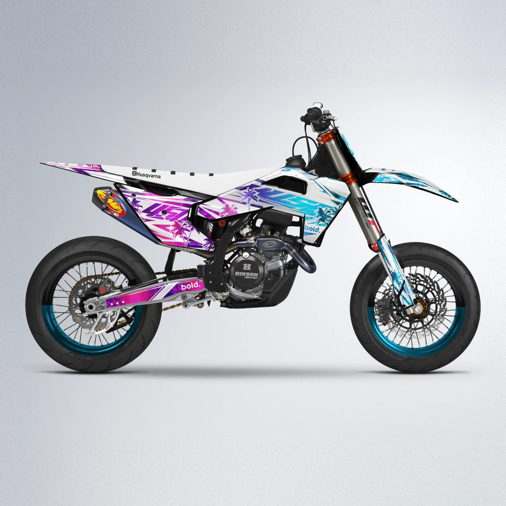 ROZALIN Husqvarna FE/TE supermoto graphics kit in Pink & Light Blue