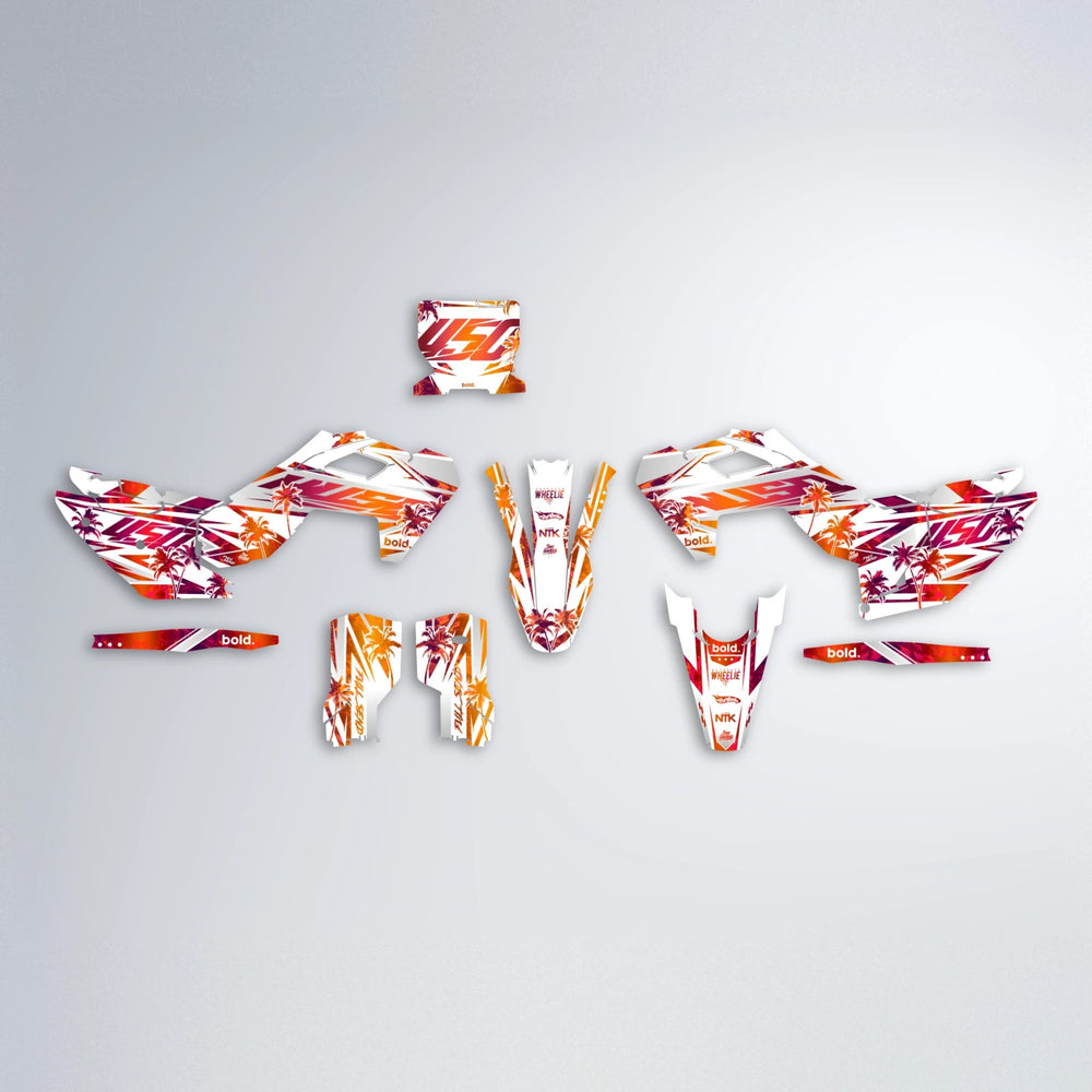 ROZALIN Husqvarna FE/TE graphics kit parts layout in Red & Orange