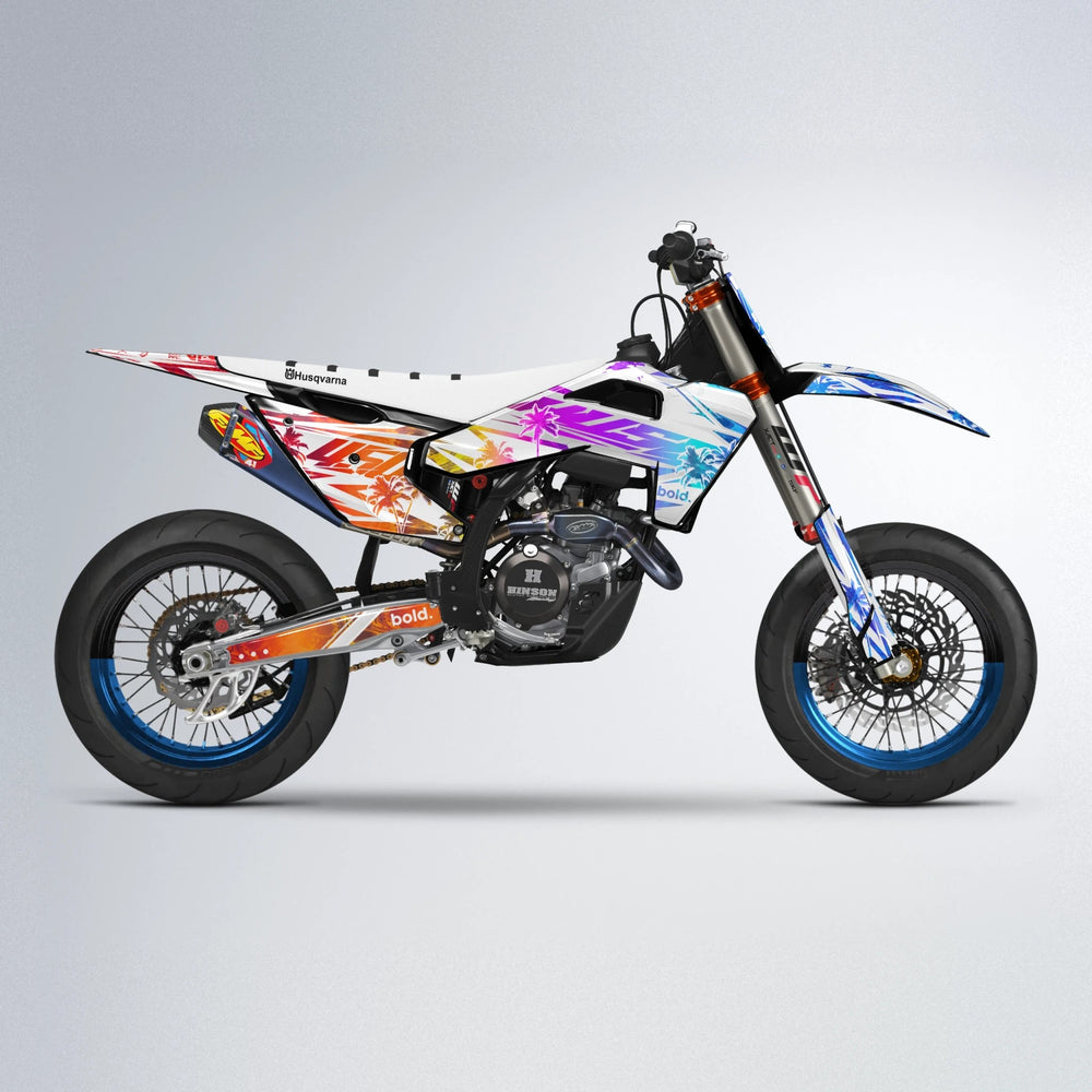 ROZALIN Husqvarna FE/TE supermoto graphics kit in Sunset Fade