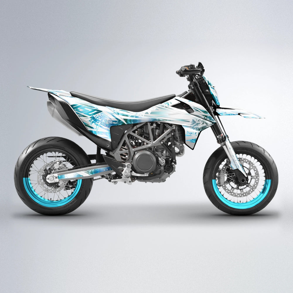 ROZALIN KTM SMC 690 supermoto graphics kit in Light Blue & White