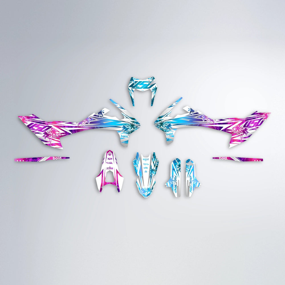 ROZALIN KTM SMC 690 graphics kit parts layout in Pink & Light Blue