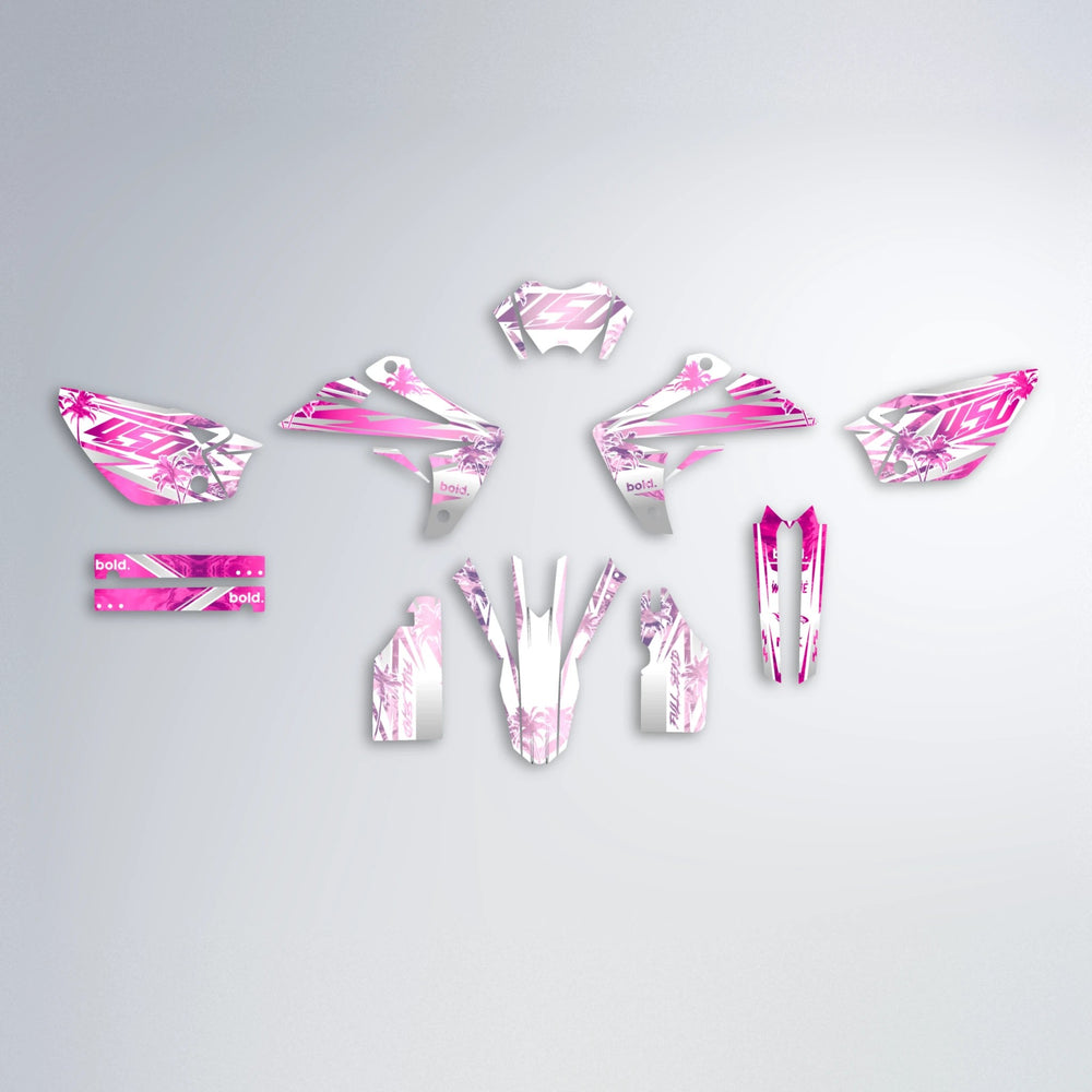 ROZALIN Rieju MRT graphics kit parts layout in Flamingo