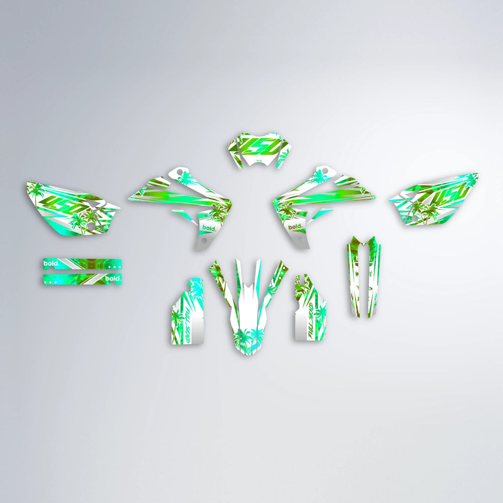 ROZALIN Rieju MRT graphics kit parts layout in Green