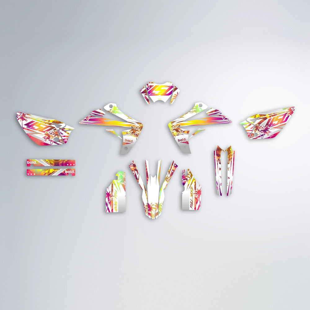ROZALIN Rieju MRT graphics kit parts layout in Pink & Yellow