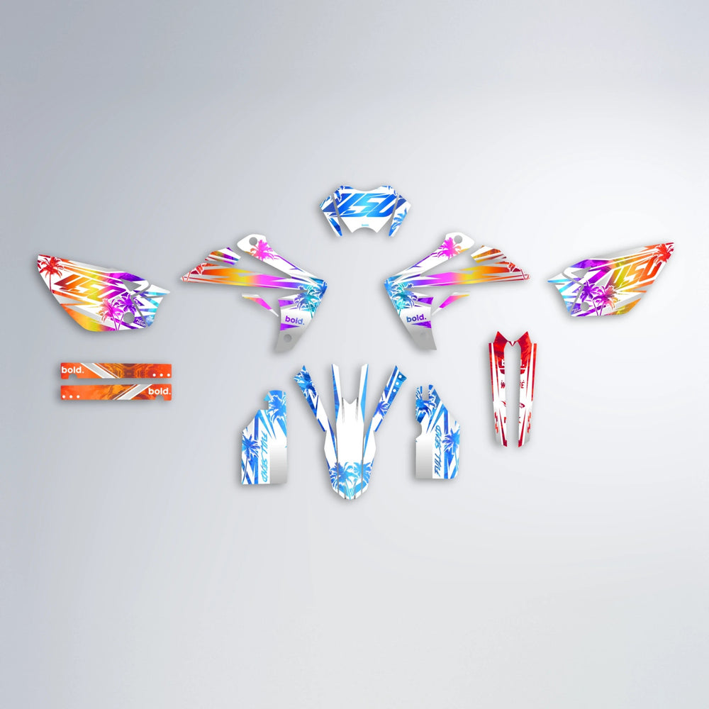 ROZALIN Rieju MRT graphics kit parts layout in Sunset Fade