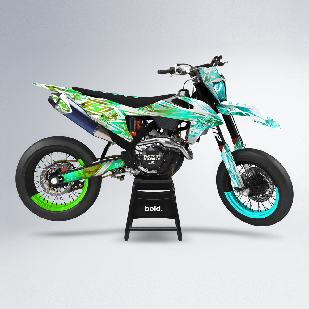 ROZALIN supermoto graphics kit in Cyan & Green
