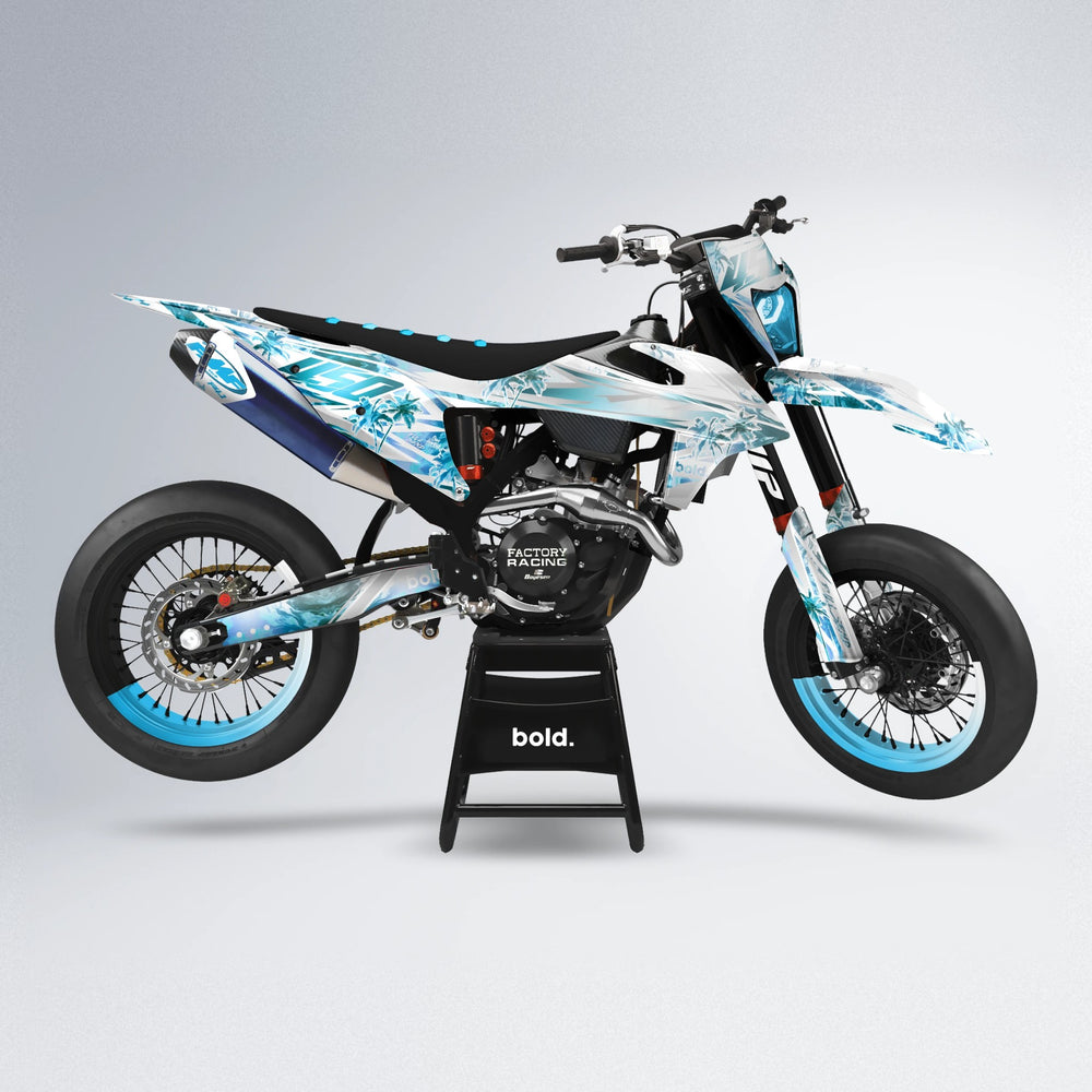 ROZALIN supermoto graphics kit in Light Blue & White