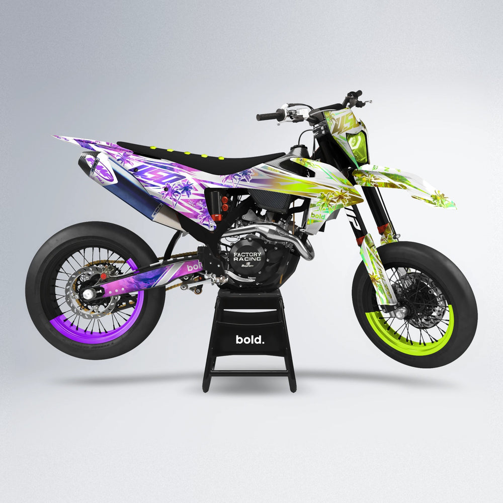 ROZALIN supermoto graphics kit in Purple & Fluo Yellow