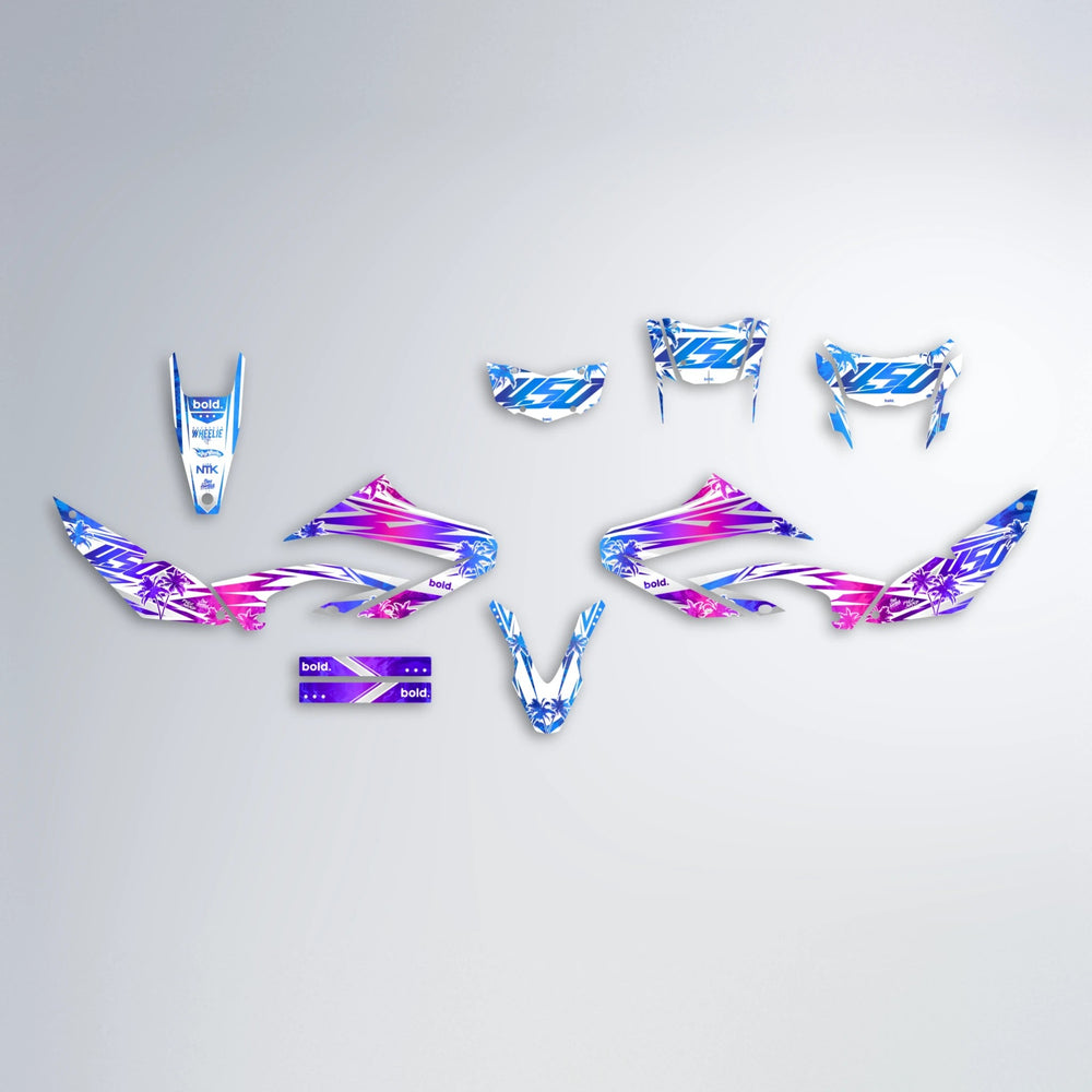 ROZALIN Yamaha WR 125X graphics kit parts layout in Blue Purple Fade