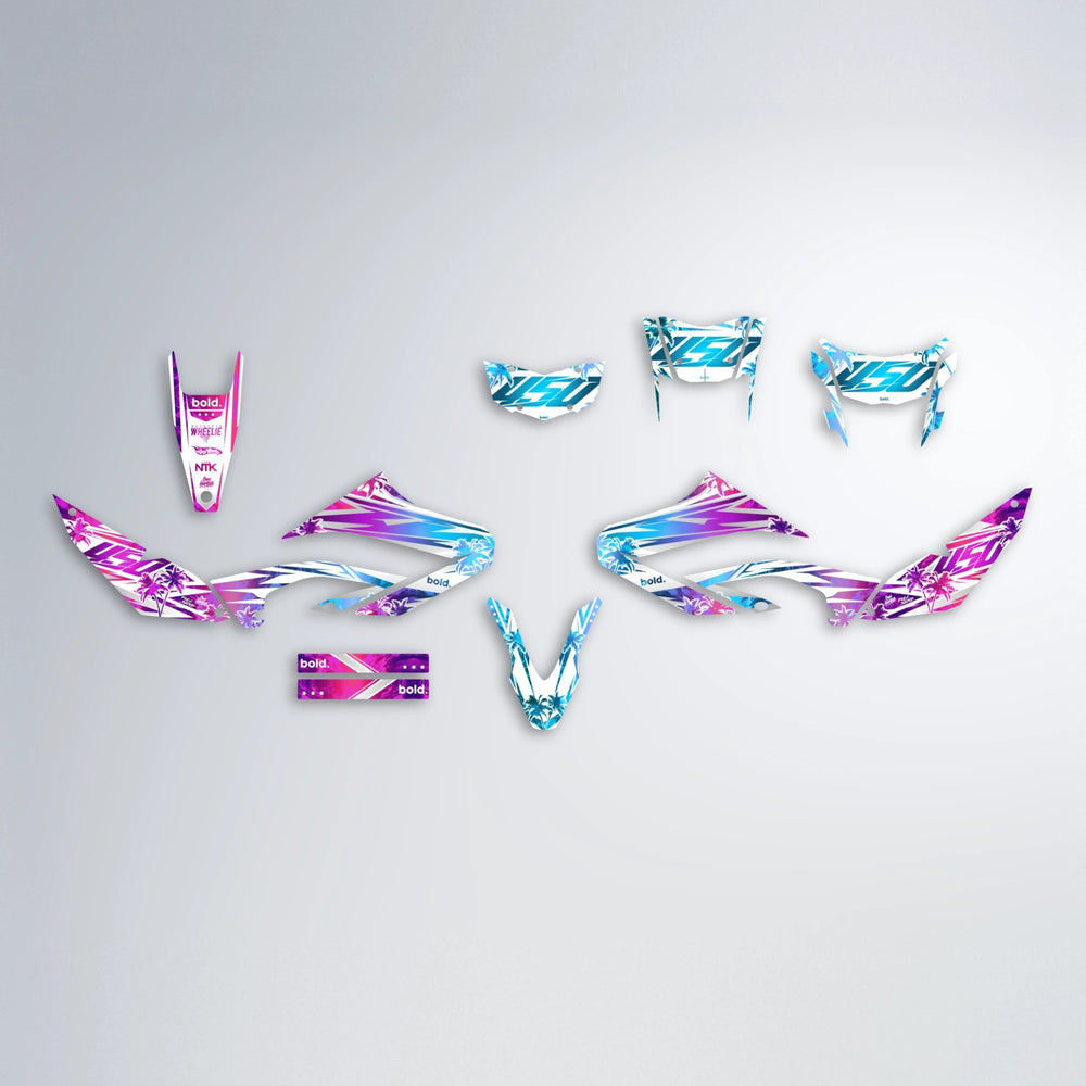 ROZALIN Yamaha WR 125X graphics kit parts layout in Pink & Light Blue