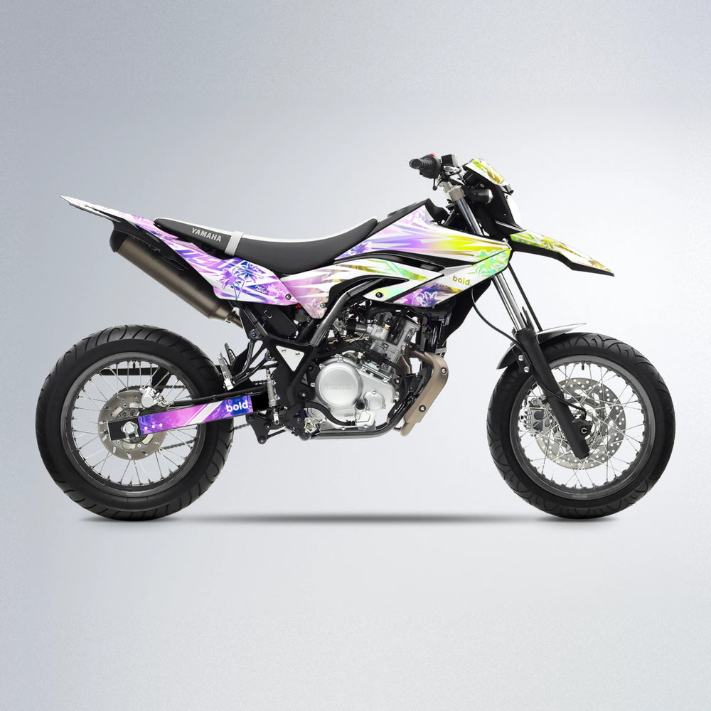 ROZALIN Yamaha WR 125X supermoto graphics kit in Purple & Yellow