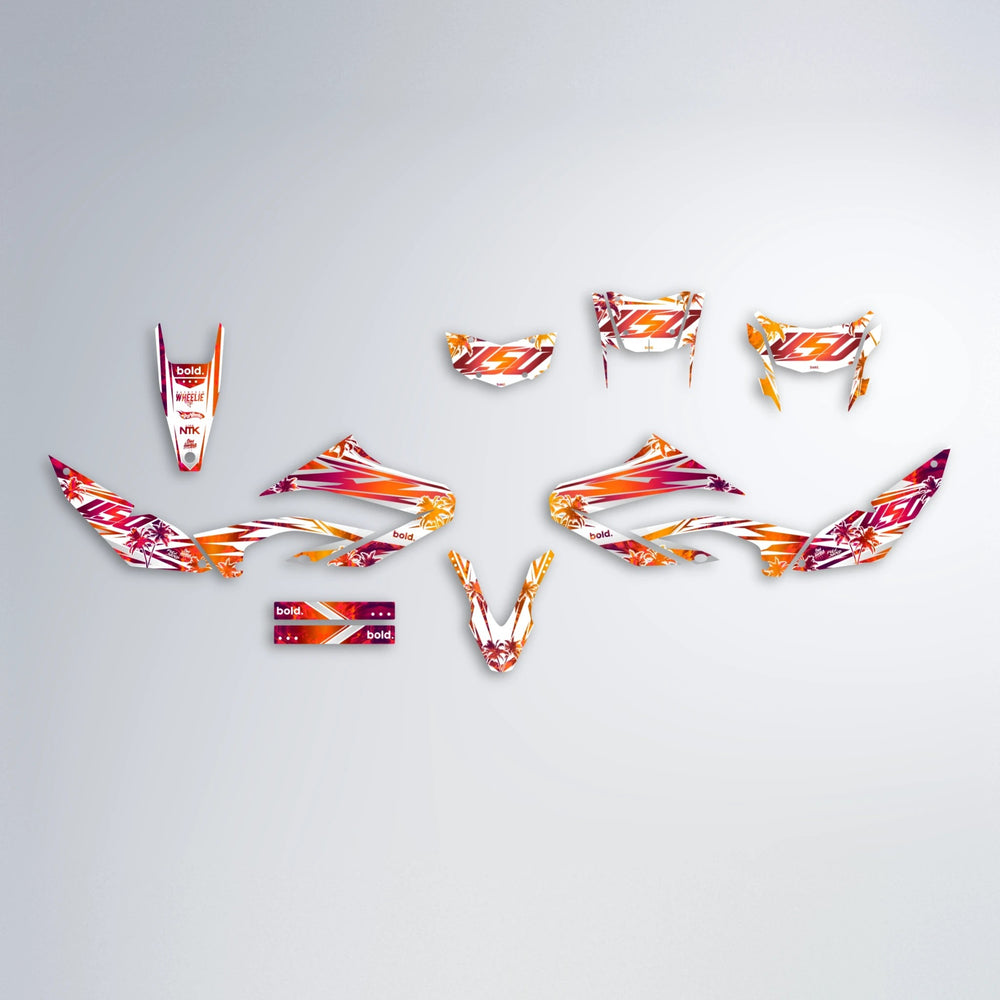 ROZALIN Yamaha WR 125X graphics kit parts layout in Red & Orange