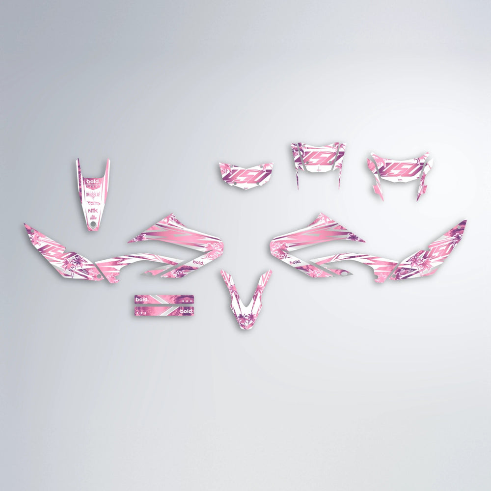 ROZALIN Yamaha WR 125X graphics kit parts layout in Sakura Pink